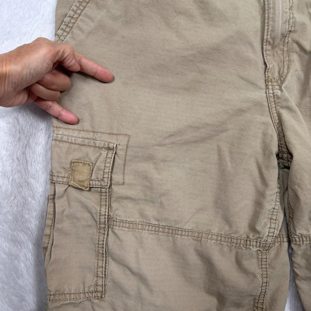 Y2K OP Cargo Shorts Mens‎ 34 Sand Khaki Ripstop Cotton Multi Pocket Street Surf